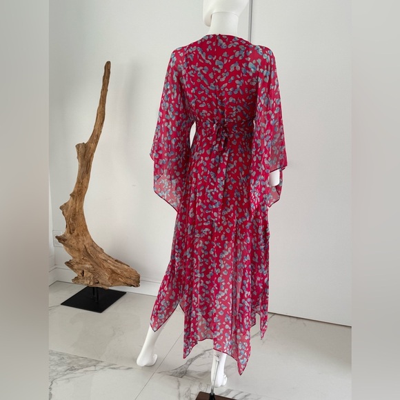 BCBGMaxAzria  Eve Dress 100% Silk  Pink/White Asymmetrical Bishop Sleeves XXS - Picture 5 of 12